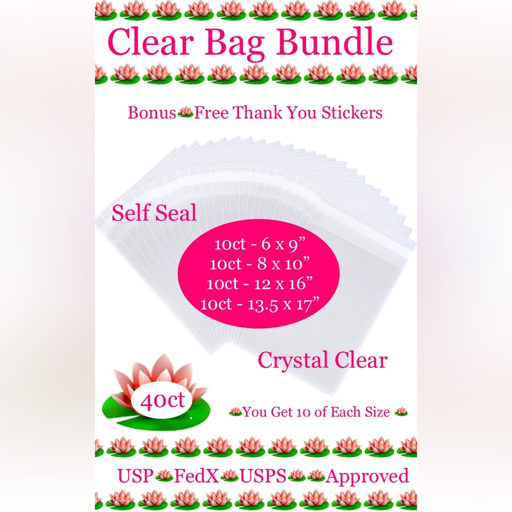 Clear Bag Assorted Sizes 40ct Bundle🌿🆕🌿 Bonus:40ct Thank You Stickers
